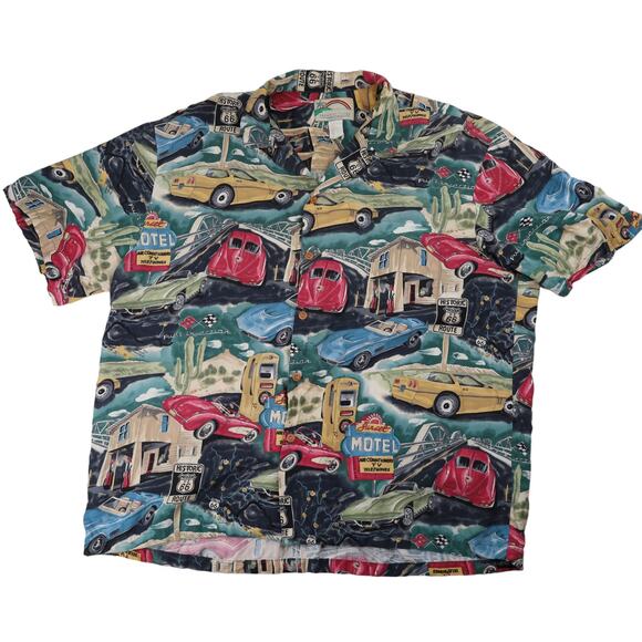 Vintage Paradise Found Hot Rod Muscle Car Allover Print Hawaiian Shirt - Picture 1 of 9